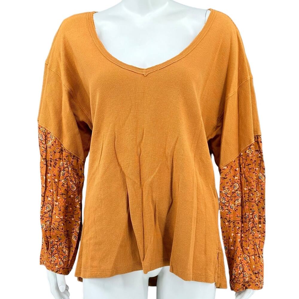 Anthropologie Top Womens Medium Cumin Waffle Knit Thermal Oversized Cotton Boho